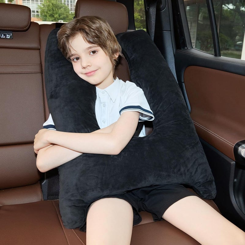 FAIORD Car Pillow for Kids Travel Pillow with Adjustable Strap, Kids Floor Pillows Cushions for Adults and Children to Support Head and Body Road Trip Essentials (Metal Black) - Image 3